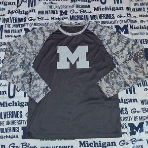 Michigan Wolverines Slaute To Service Long Sleeve Jersey Shirt USA Camo